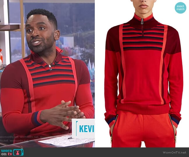 Colorblocked & Striped Merino Wool Quarter-Zip Sweater by PS by Paul Smith worn by Justin Sylvester on E! News