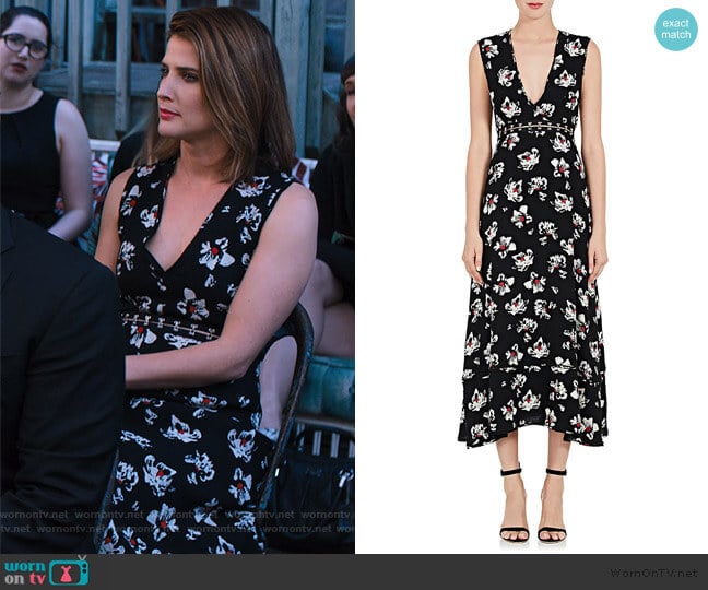 Lisa’s black floral dress on Friends from College