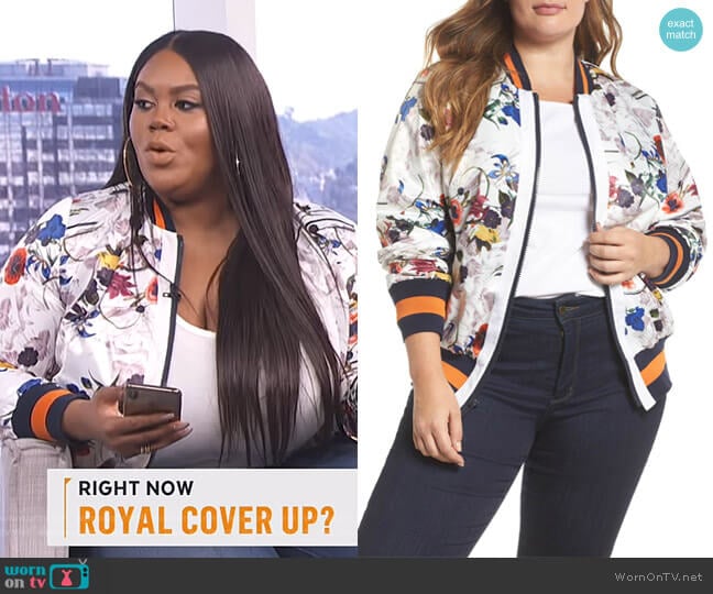 Floral Bomber Jacket by RACHEL Rachel Roy worn by Nina Parker on E! News