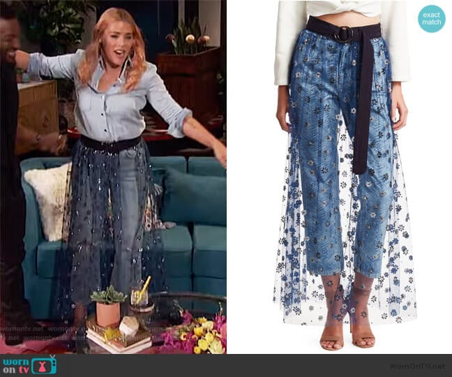 Sparkle Tulle Fetes Floral Overlay Skirt by Rachel Comey worn by Busy Philipps on Busy Tonight