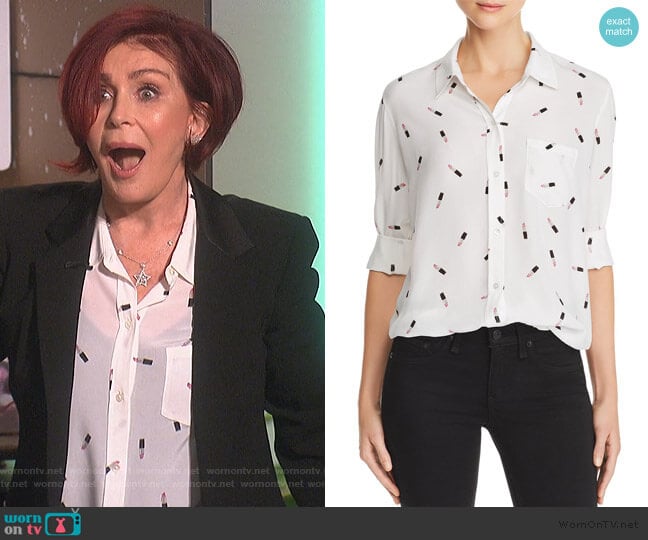 Kate Lipstick Print Silk Shirt by Rails worn by Sharon Osbourne on The Talk