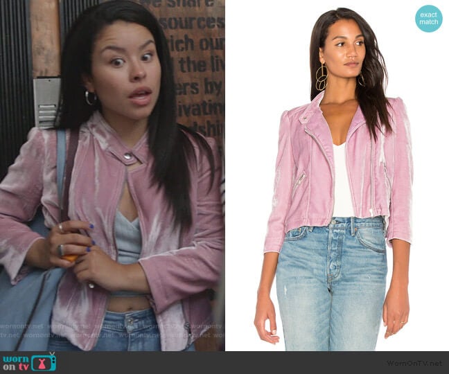 Velvet Moto Jacket by Rebecca Taylor worn by Mariana Foster (Cierra Ramirez) on Good Trouble