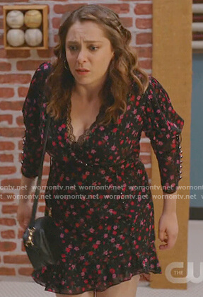 Rebecca's black floral button sleeve dress on Crazy Ex-Girlfriend