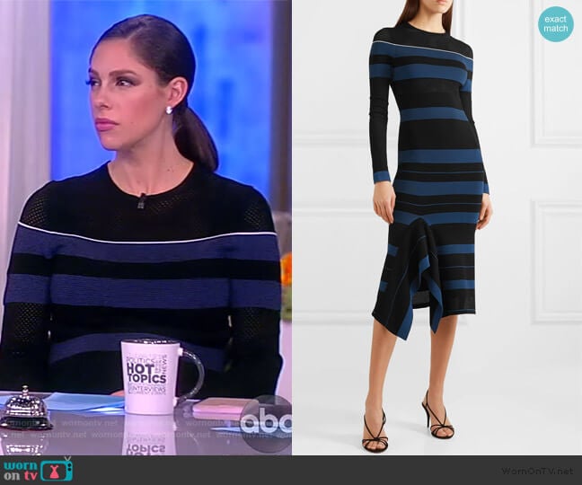 Olivier perforated striped stretch-knit dress by Roland Mouret worn by Abby Huntsman on The View