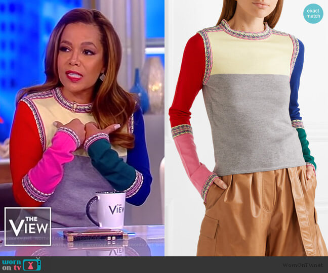 Color-block wool sweater by Rosie Assoulin worn by Sunny Hostin on The View