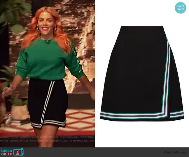 Stripe Knitted Mini Skirt by Sandro worn by Busy Philipps on Busy Tonight