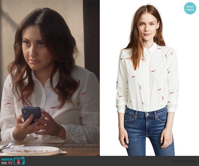 Chilli Pepper Button Down by Scotch & Soda worn by Ana Torres (Francia Raisa) on Grown-ish