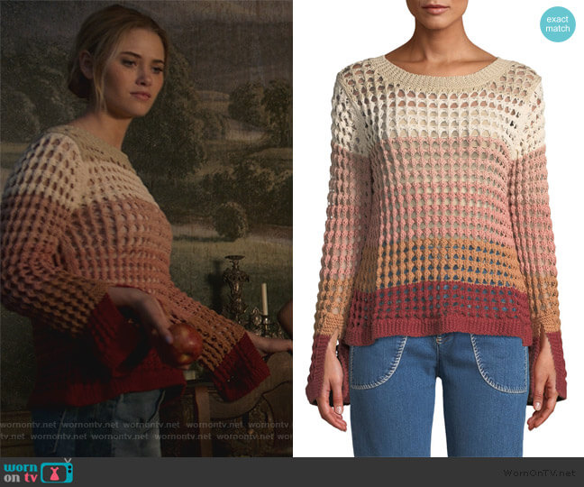 Crewneck Multicolor Open-Knit Sweater by See by Chloe worn by Karolina Dean (Virginia Gardner) on Marvels Runaways
