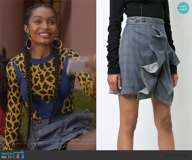 Check Flounce Mini Skirt by Self Portrait worn by Zoey Johnson (Yara Shahidi) on Grown-ish