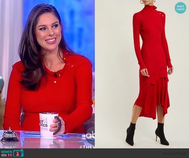 Handkerchief-hem ribbed-knit dress by Stella McCartney worn by Abby Huntsman on The View