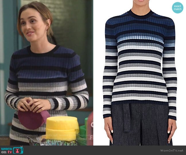 Striped Ombré Knitted Jumper by Maison Margiela worn by Angie (Leighton Meester) on Single Parents