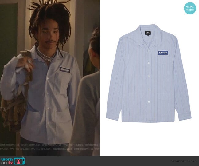 Men's Blue Work Shirt by Stussy worn by Luka Hall (Luka Sabbat) on Grown-ish