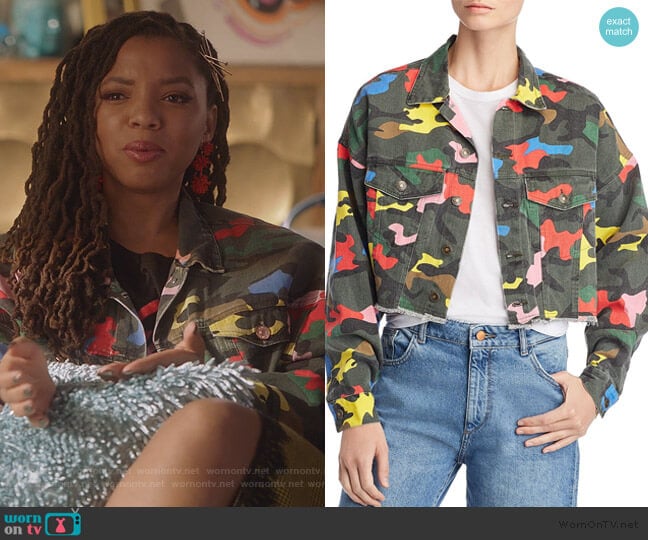 WornOnTV: Jazlyn’s multicolored camo print jacket and green lace trim ...