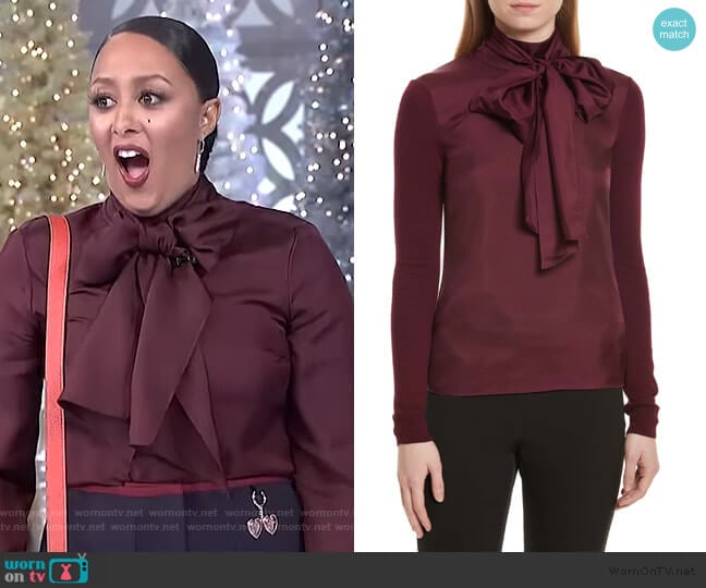 Babri Tie Neck Mixed Media Sweater by Ted Baker worn by Tamera Mowry on The Real