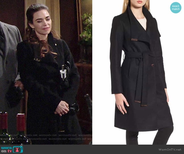 Ted Baker Wool Blend Long Wrap Coat worn by Victoria Newman (Amelia Heinle) on The Young and the Restless