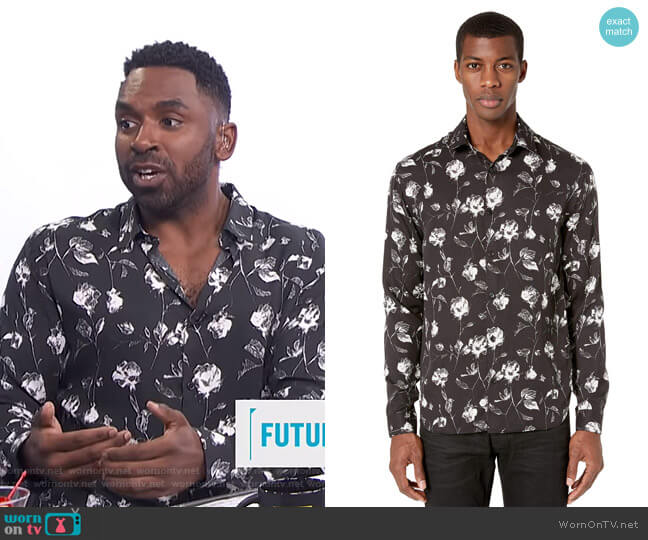 Wild Roses Print Shirt by The Kooples worn by Justin Sylvester on E! News