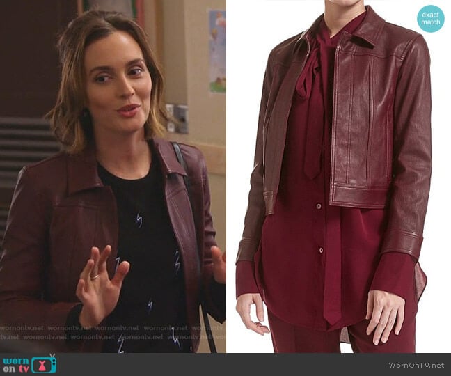 Shrunken Leather Jacket by Theory worn by Angie (Leighton Meester) on Single Parents