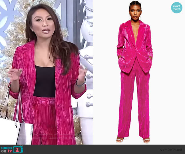 Crinkle Velvet Jacket and pants by Topshop worn by Jeannie Mai on The Real