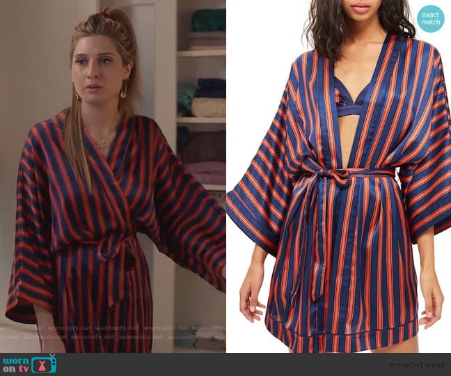 Stripe Satin Short Robe by Topshop worn by Nomi Segal (Emily Arlook) on Grown-ish