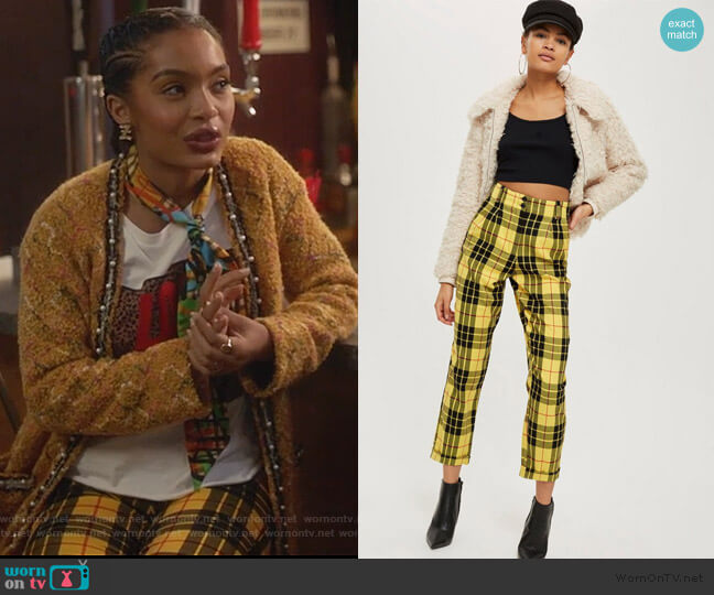 Tartan Checked Trousers by Topshop worn by Zoey Johnson (Yara Shahidi) on Grown-ish