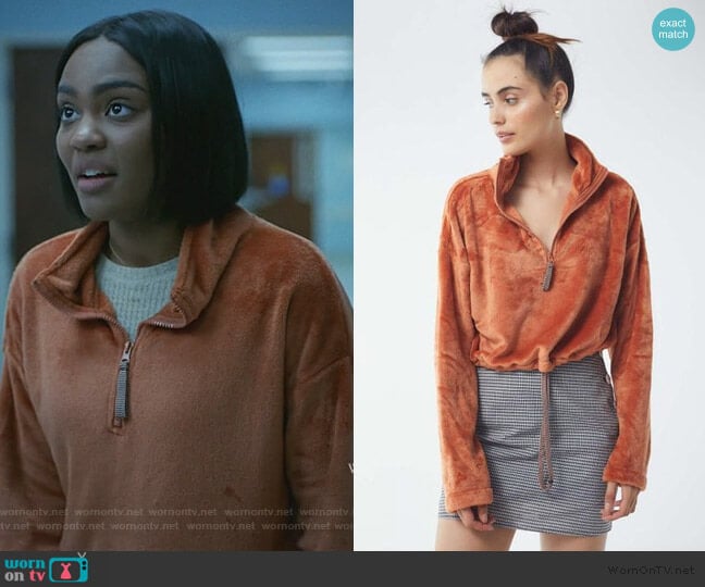 Angela Fleece Pullover Top by Urban Outfitters worn by Jennifer Pierce (China Anne McClain) on Black Lightning