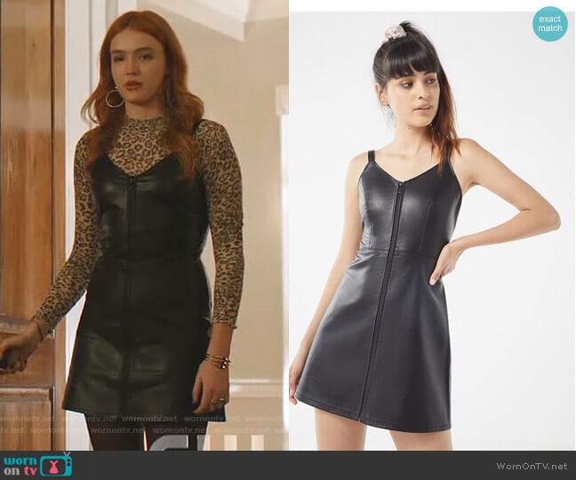 Loretta Faux Leather Zip-Front Mini Dress by Urban Outfitters worn by Kirby Anders (Maddison Brown) on Dynasty