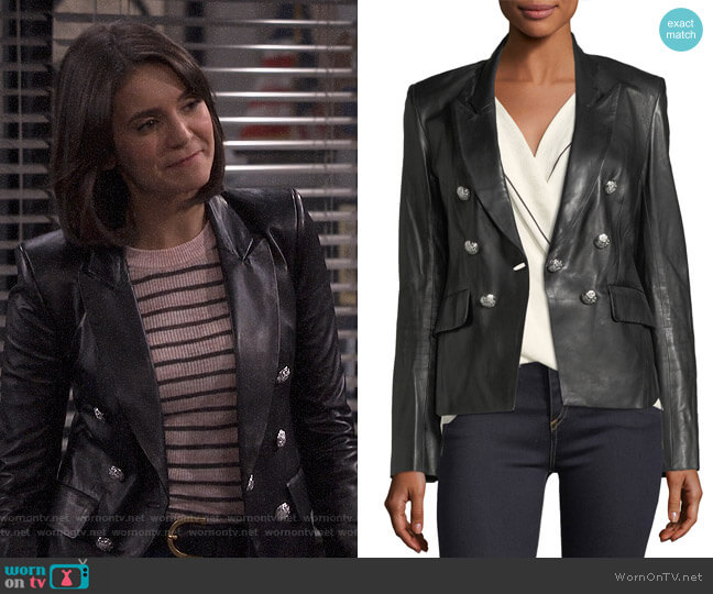 Cooke Leather Jacket by Veronica Beard worn by Clem (Nina Dobrev) on Fam