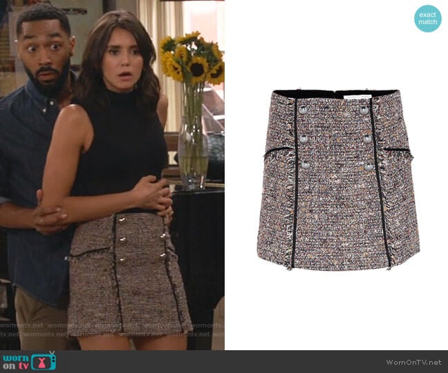 Starck tweed miniskirt by Veronica Beard worn by Clem (Nina Dobrev) on Fam