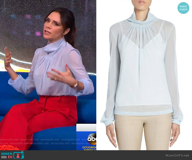 Sheer Gathered Cowlneck Top by Victoria Beckham worn by Victoria Beckham on GMA