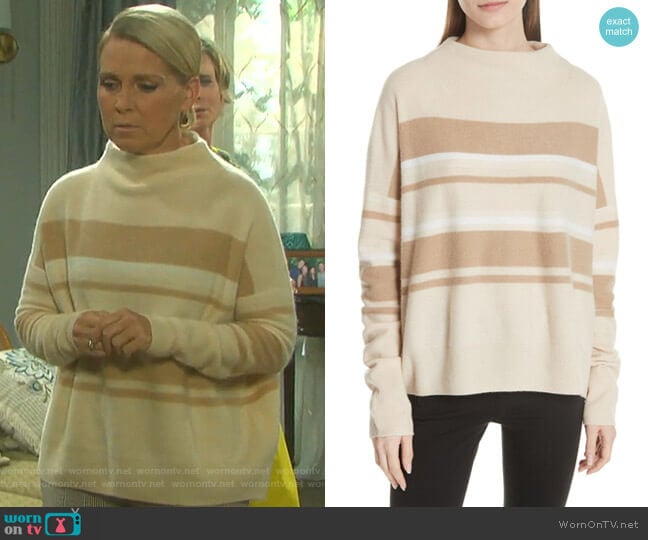 Cashmere Ombre Stripe Mock Neck Sweater by Vince worn by Jennifer Horton (Melissa Reeves) on Days of our Lives