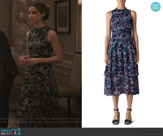 Butterfly-Print Tiered Midi Dress by Whistles worn by Stephanie 'Stevie' McCord (Wallis Currie-Wood) on Madam Secretary