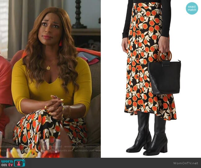 WornOnTV: Poppy’s black floral midi skirt on Single Parents | Kimrie ...