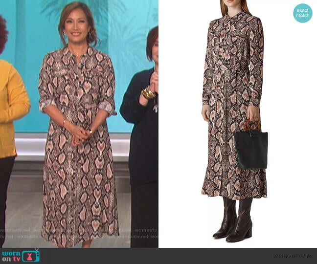 Elfrida Snakeskin-Printed Dress by Whistles worn by Carrie Inaba on The Talk