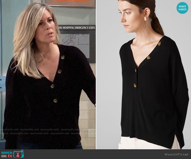 Whistles V Neck Button Detail Knit worn by Carly Spencer (Laura Wright) on General Hospital