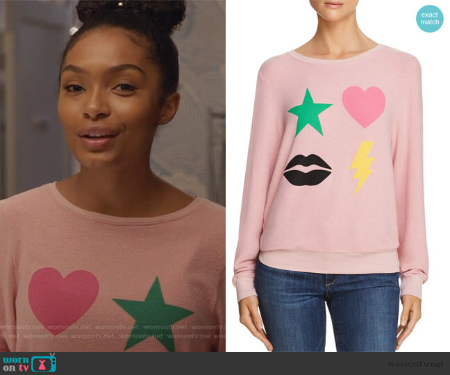 Powericon Graphic Sweatshirt by WildFox worn by Zoey Johnson (Yara Shahidi) on Grown-ish