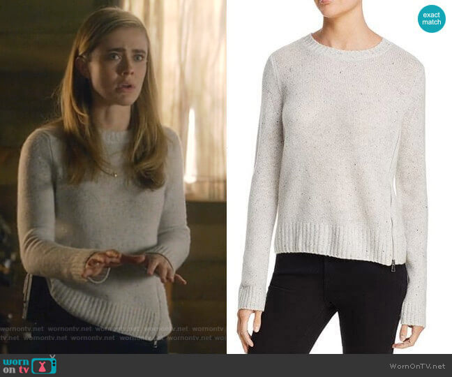 Zip Detail Donegal Cashmere Sweater by Aqua Cashmere worn by Michaela Stone (Melissa Roxburgh) on Manifest