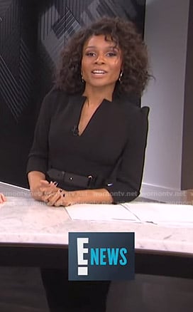 Zuri’s black belted v-neck dress on E! News