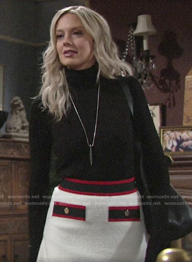 Abby’s black turtleneck and white skirt on The Young and the Restless