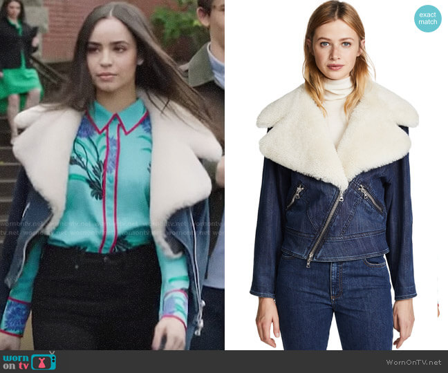 Adam Lippes Moto Jacket with Shearling Collar worn by Ava Jalali (Sofia Carson) on Pretty Little Liars The Perfectionists