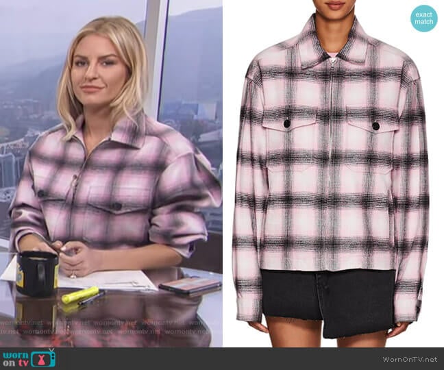 Service Plaid Cotton Flannel Jacket by Adaptation worn by Morgan Stewart on E! News