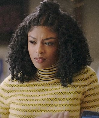 Ali’s yellow geometric turtleneck sweater on God Friended Me