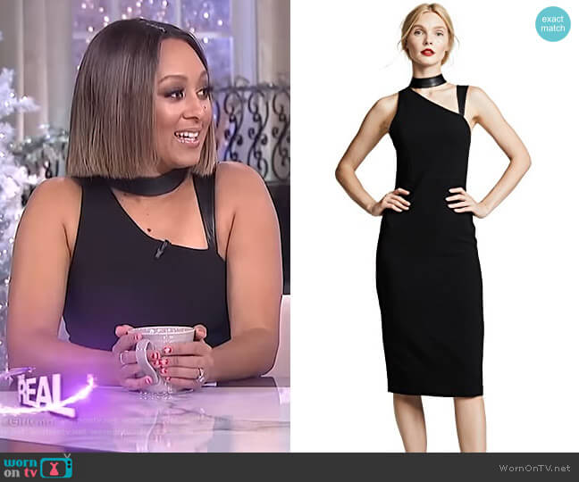 WornOnTV: Tamera’s black leather strap sheath dress on The Real ...