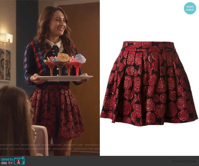 Rose Jacquard Mini Skirt by Alice + Olivia worn by Ana Torres (Francia Raisa) on Grown-ish