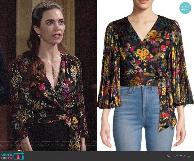 Alice + Olivia Western Floral Bray Top worn by Victoria Newman (Amelia Heinle) on The Young and the Restless