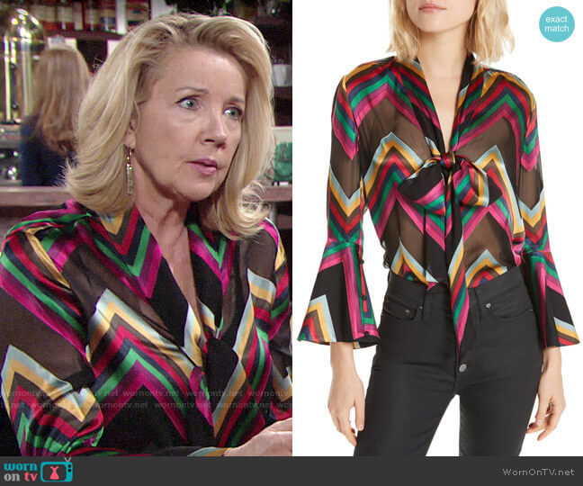 Alice + Olivia Meredith Multi Chevron Blouse worn by Nikki Reed Newman (Melody Thomas-Scott) on The Young and the Restless