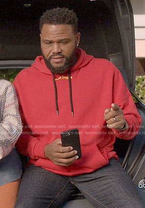 Andre's red PALM ANGELS hoodie on Black-ish