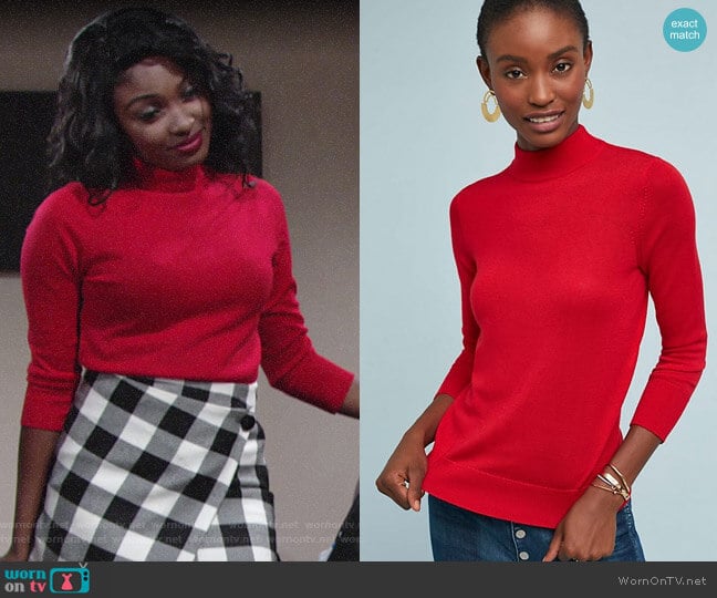 Anthropologie Audrey Mock Neck Knit Pullover worn by Ana Hamilton (Loren Lott) on The Young and the Restless