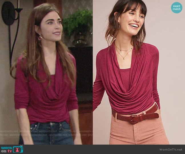 Anthropologie Jersey Cowl Neck Top worn by Victoria Newman (Amelia Heinle) on The Young and the Restless