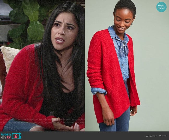 Anthropologie Moth Cable Knit Cardigan worn by Mia Rosales (Noemi Gonzalez) on The Young and the Restless