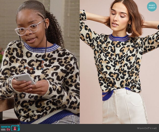 Anthropologie Alcee Sporty Leopard Sweater worn by Diane Johnson (Marsai Martin) on Black-ish